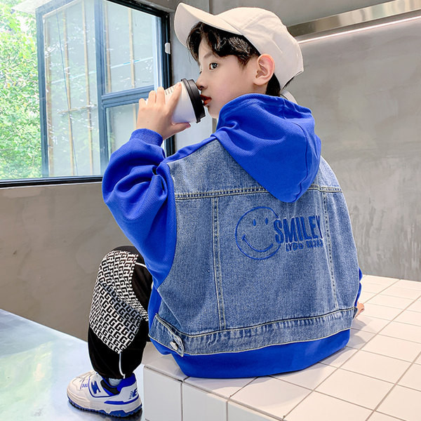 Set nou de toamna pentru copii din doua piese cu gluga si o parte din denim