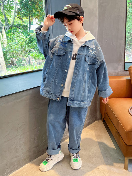 Set jachetă și pantaloni casual pentru băiat, cu logo și buzunar