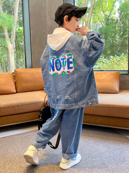 Set jachetă și pantaloni casual pentru băiat, cu logo și buzunar