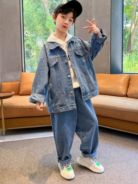 Set jachetă și pantaloni casual pentru băiat, cu logo și buzunar