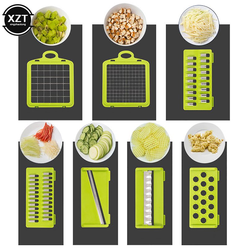 12db/készlet 8 Az 1-ben Multifunkcionális Zöldségvágó Burgonyaszeletelő Sárgarépareszelő Konyhai Kiegészítők Kütyük Acélpenge konyhai eszköz