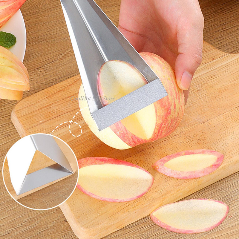 Új gyümölcshámozó rozsdamentes acél háromszög gyümölcsfaragó kés Gyümölcstálal Artifact Csúszásmentes faragó penge konyhai eszköz