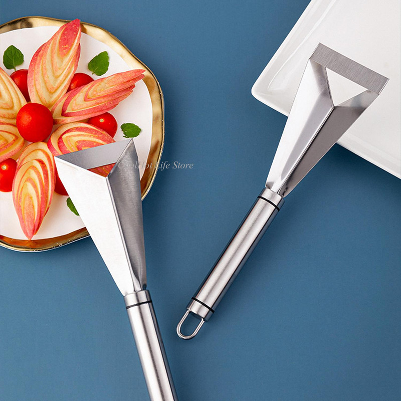 Új gyümölcshámozó rozsdamentes acél háromszög gyümölcsfaragó kés Gyümölcstálal Artifact Csúszásmentes faragó penge konyhai eszköz