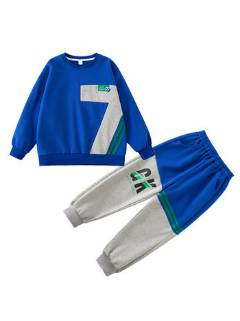 Спортен комплект от панталон и блуза с джоб и щампа за момчета