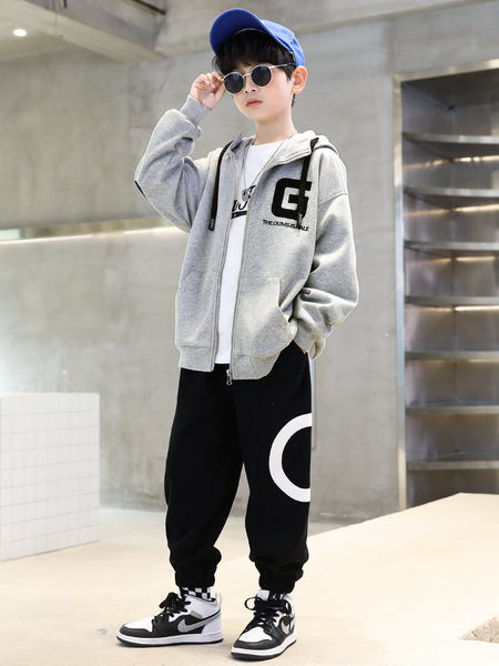 Set casual pentru copii cu cravate si buzunar