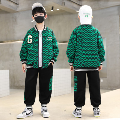 Berniuko margintų kelnių ir švarko komplektas su užtrauktuku