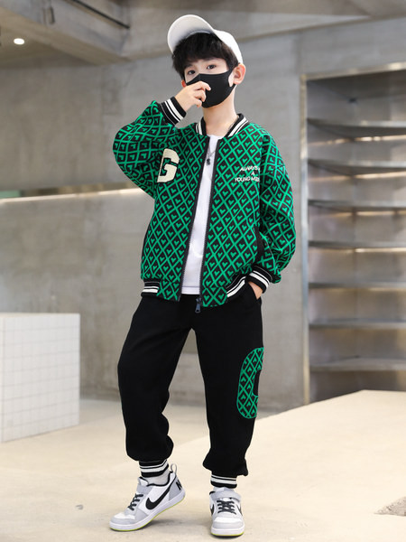 Berniuko margintų kelnių ir švarko komplektas su užtrauktuku