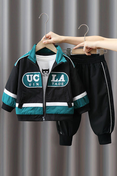 Vaikiškas sportinis kelnių ir striukės komplektas su užtrauktuku berniukams