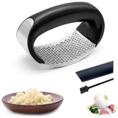 Presă de usturoi din oțel inoxidabil cu mâner Rocker Concasor de usturoi Storcator Slicer Tocator Tocător cu tub de silicon Curățare