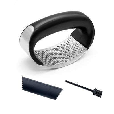 Presă de usturoi din oțel inoxidabil cu mâner Rocker Concasor de usturoi Storcator Slicer Tocator Tocător cu tub de silicon Curățare