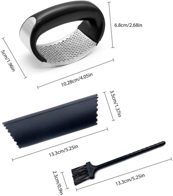 Presă de usturoi din oțel inoxidabil cu mâner Rocker Concasor de usturoi Storcator Slicer Tocator Tocător cu tub de silicon Curățare