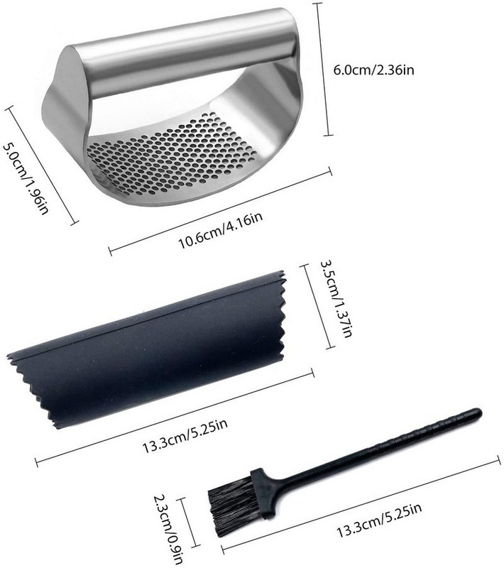 Presă de usturoi din oțel inoxidabil cu mâner Rocker Concasor de usturoi Storcator Slicer Tocator Tocător cu tub de silicon Curățare