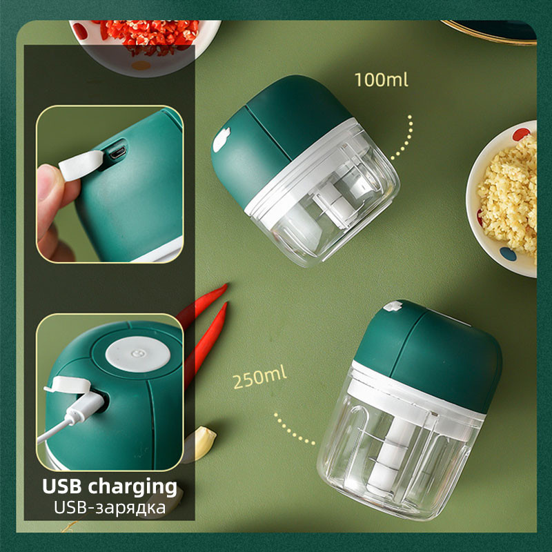 Tocător electric de usturoi de 250 ml, cu încărcare USB portabilă de uz casnic, tocător de ardei iute, mini tocător de carne, amestecător de alimente complementare pentru bebeluși
