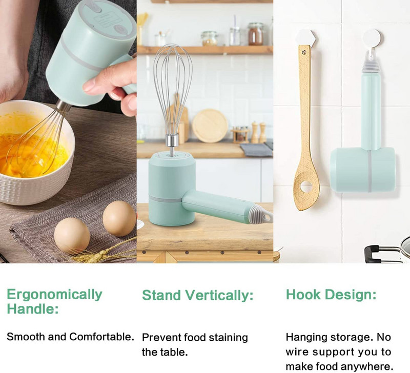Mini mikser s 3 brzine Električni blender za hranu 2 u 1 ručna sjeckalica za mućenje jaja USB bežični gnječilica za češnjak