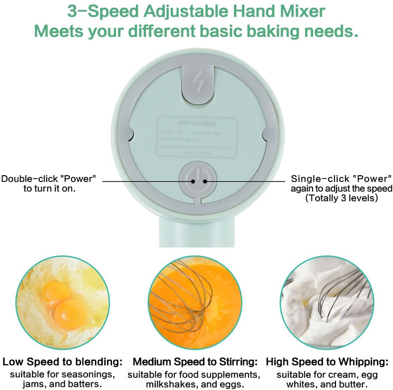 Mini mikser s 3 brzine Električni blender za hranu 2 u 1 ručna sjeckalica za mućenje jaja USB bežični gnječilica za češnjak
