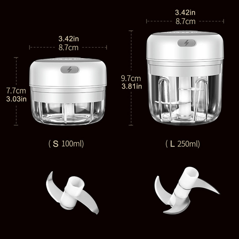 100/250 ml Elektromos fokhagymanyomó Fokhagymanyomó Zöldség Chilis Hús Fokhagyma aprító USB USB nyomógép Konyhai kütyük