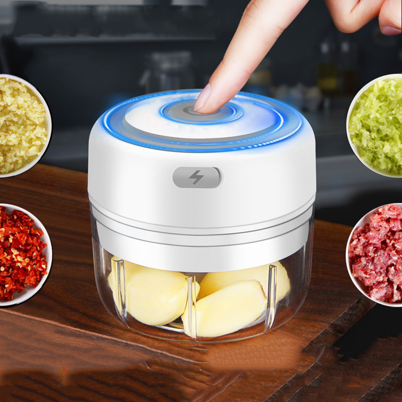 Mini tocător de usturoi electric de 100/250 ml, cu încărcare USB, mașină de zdrobire de ghimbir, rezistentă, durabilă, tocator de legume, instrument de bucătărie