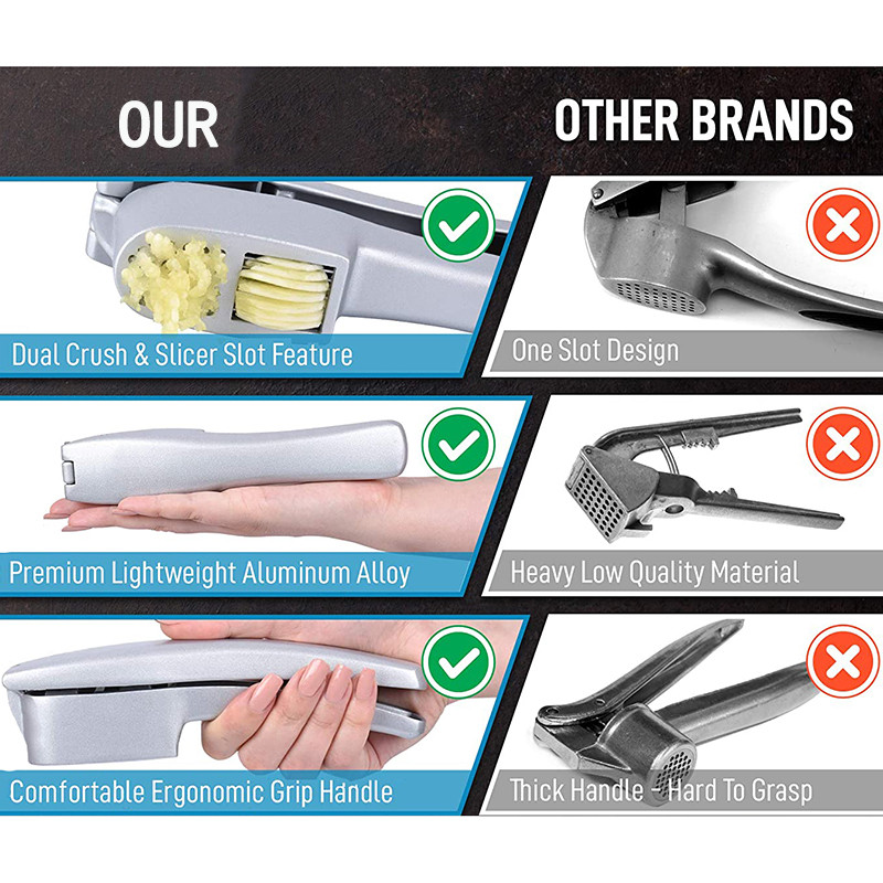 Kuhinja 2 u 1 preša za češnjak, mljevenje, ručna drobilica za češnjak, cijedilica, sjeckalica za češnjak, rezač za povrće, alati