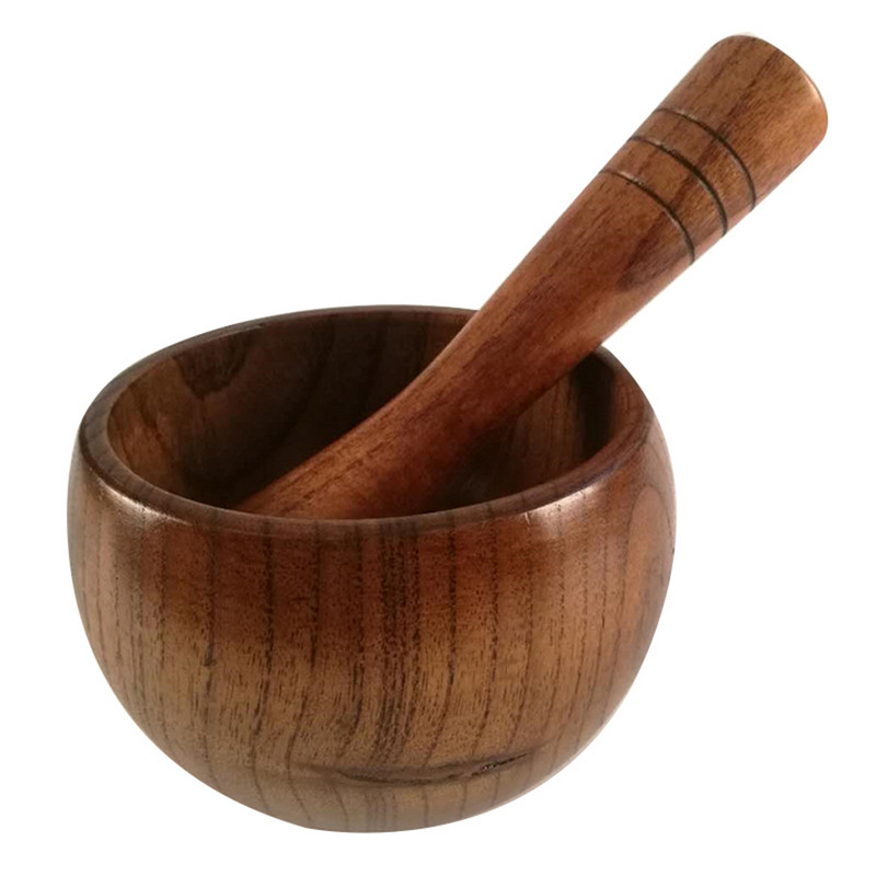 Bambusov drveni tarionik i set tučaka s poklopcem, žlica, mlin, preša, drobilica, gnječilica za papar, češnjak, začinsko bilje J2Y