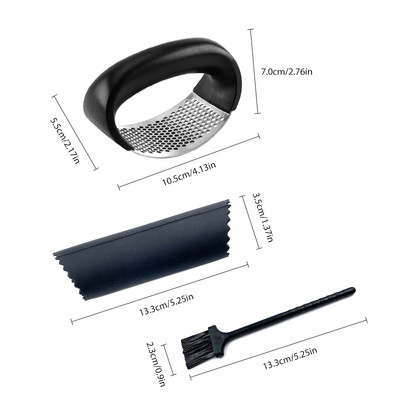 Preša za češnjak od nehrđajućeg čelika s ručkom, klackalica, drobilica za češnjak, cijedilica, rezač, sjeckalica sa silikonskom cijevi, ljuštilica za čišćenje