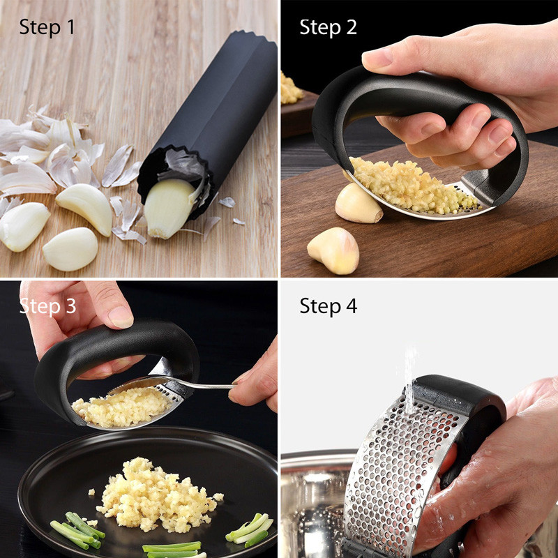 Preša za češnjak od nehrđajućeg čelika s ručkom, klackalica, drobilica za češnjak, cijedilica, rezač, sjeckalica sa silikonskom cijevi, ljuštilica za čišćenje