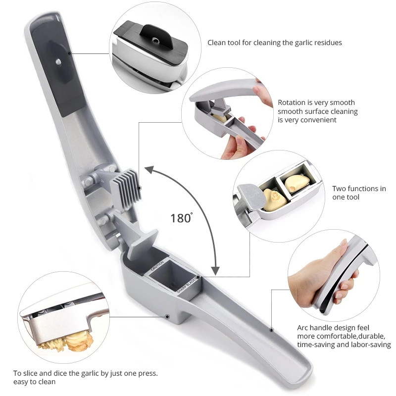 Rezač za češnjak 2 u 1 Mjesec za mljevenje češnjaka i đumbira od legure s rezanjem češnjaka Preša za češnjak Kuhinjski alati za kuhanje