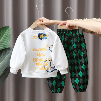 Есенно-зимен комплект от панталон и блуза с апликация за момче