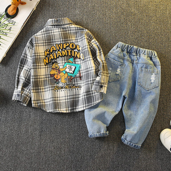 Set copii din doua piese pentru baieti format din blugi si camasa