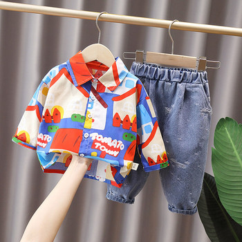 Детски комплект за момчета от две части риза с класическа яка и дънки