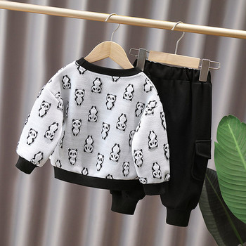 Детски комплект блуза с принт и панталони с връзки за момчета