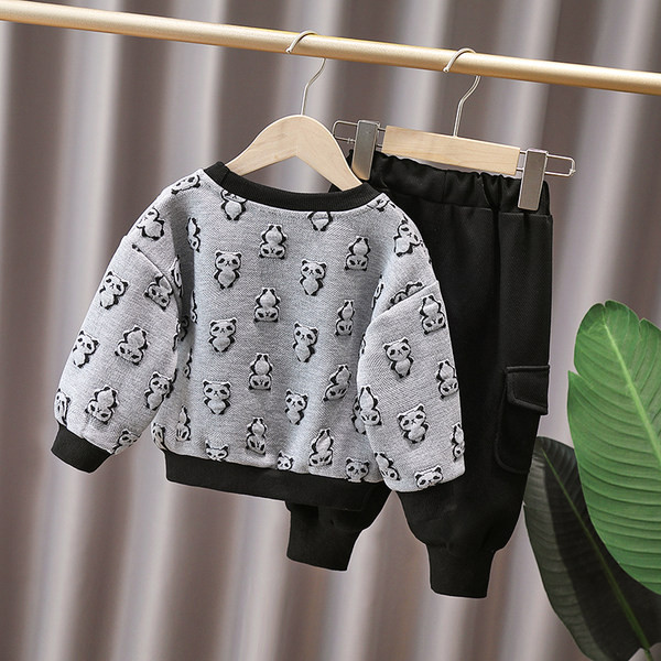 Gyermek mintás blúz és húzózsinóros nadrág szett fiúknak