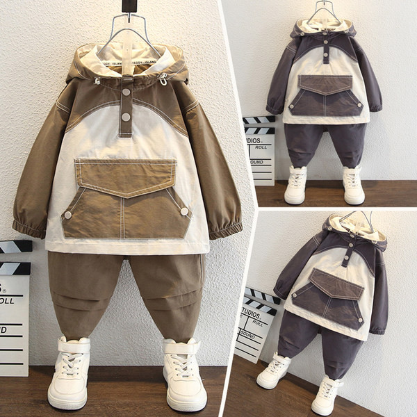 Hanorac casual pentru baieti din doua piese cu buzunar