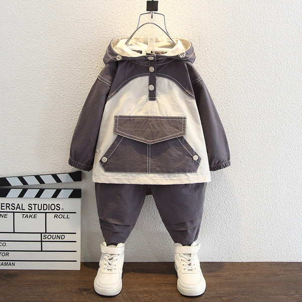 Hanorac casual pentru baieti din doua piese cu buzunar