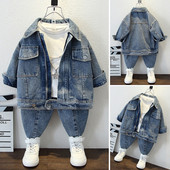 Dvodijelni dječji traper set s patentnim zatvaračem i džepom za dječake