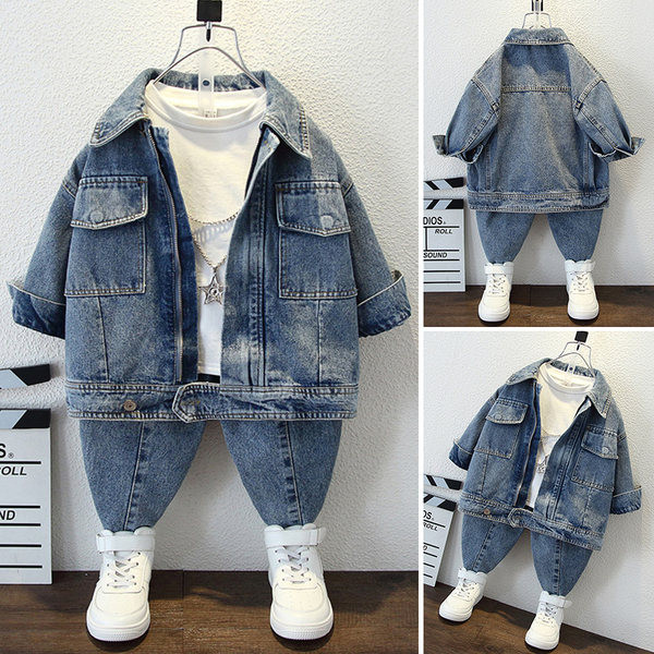 Dvodijelni dječji traper set s patentnim zatvaračem i džepom za dječake