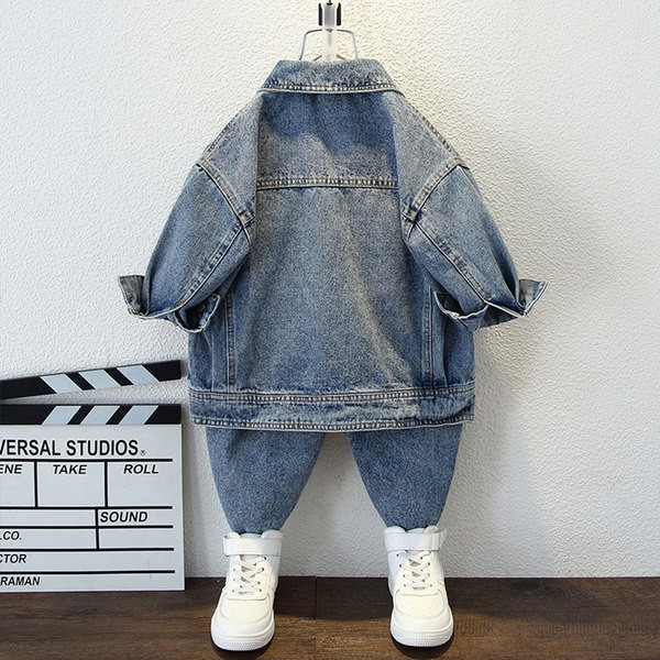 Dvodijelni dječji traper set s patentnim zatvaračem i džepom za dječake