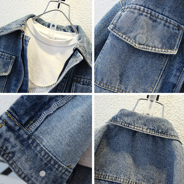 Dvodijelni dječji traper set s patentnim zatvaračem i džepom za dječake