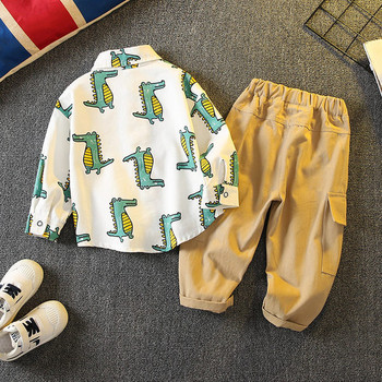 Детски официален комплект панталон с джоб и риза с принт и копчета за момчета