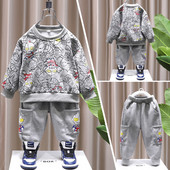 Vaikiškas dviejų dalių margintos palaidinės ir kelnių komplektas su kišenėmis berniukams