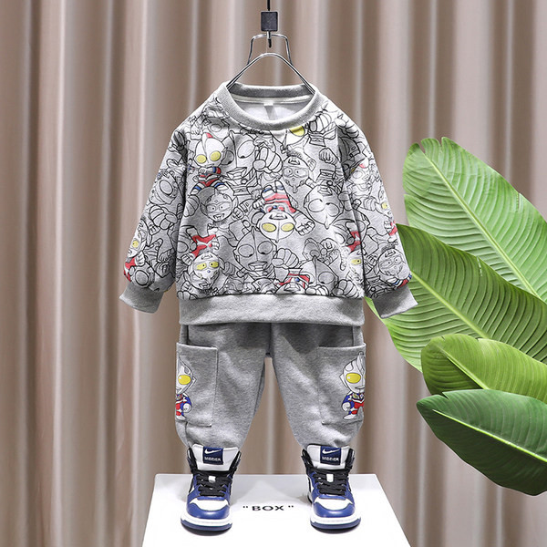 Vaikiškas dviejų dalių margintos palaidinės ir kelnių komplektas su kišenėmis berniukams