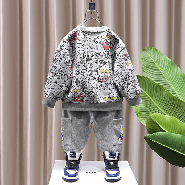 Vaikiškas dviejų dalių margintos palaidinės ir kelnių komplektas su kišenėmis berniukams