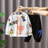 Set de hanoraci casual cu imprimeu și pantaloni cu cravată pentru băieți