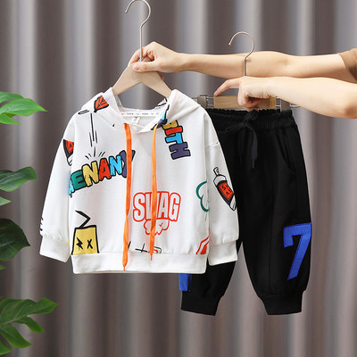 Set de hanoraci casual cu imprimeu și pantaloni cu cravată pentru băieți