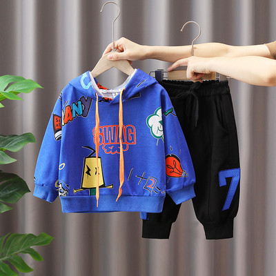 Set de hanoraci casual cu imprimeu și pantaloni cu cravată pentru băieți