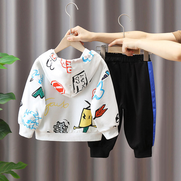 Set de hanoraci casual cu imprimeu și pantaloni cu cravată pentru băieți