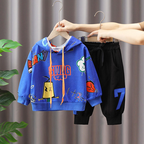 Set de hanoraci casual cu imprimeu și pantaloni cu cravată pentru băieți