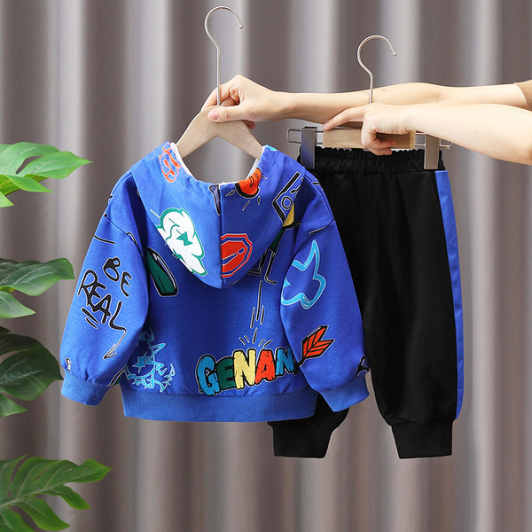 Set de hanoraci casual cu imprimeu și pantaloni cu cravată pentru băieți