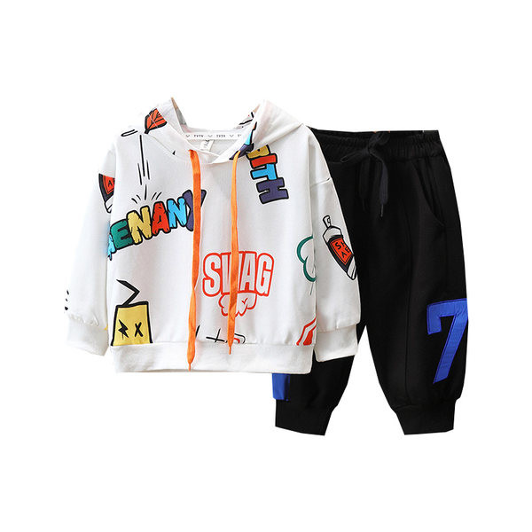 Set de hanoraci casual cu imprimeu și pantaloni cu cravată pentru băieți