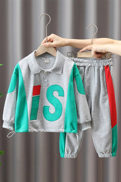 Set copii model nou din doua piese cu imprimeu si guler