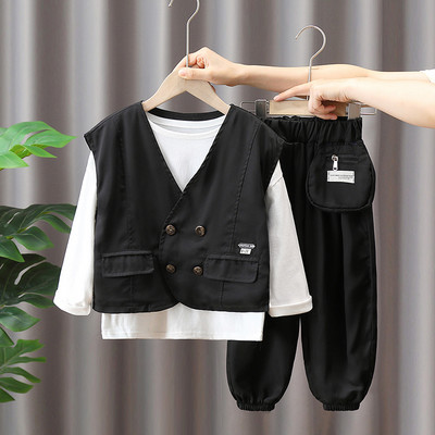 Vaikiškas trijų dalių rudens komplektas - liemenė, palaidinė ir kelnės